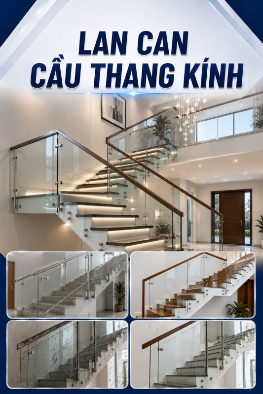 Lan can cầu thang kính